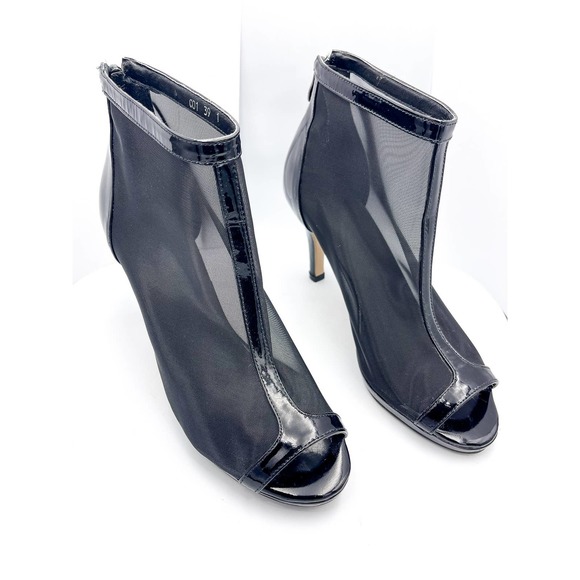 Vero Cuoio Made in Italy Black Patent Leather Peep-toe Heeled Booties Size 39 - Picture 2 of 6